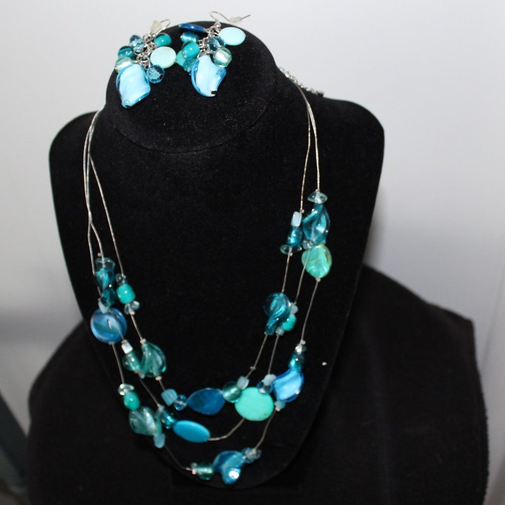 JCP Glass Beaded Multi layer Necklace and Matching Earring Set